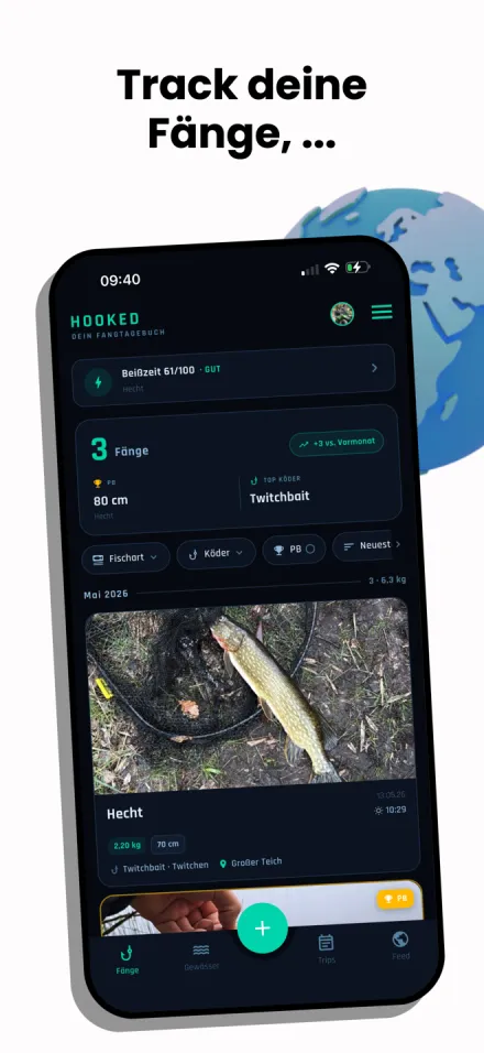 Fangtagebuch App Hooked – Fangbuch: Jeder Fang. Jedes Detail. Automatisch sortiert.