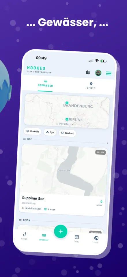 Fangtagebuch App Hooked – Revier-Wrapped: Dein Angeljahr als animierter Rückblick.