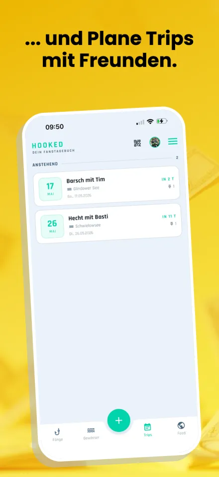 Fangtagebuch App Hooked – Trips: Plane Touren mit deiner Crew. In Echtzeit.
