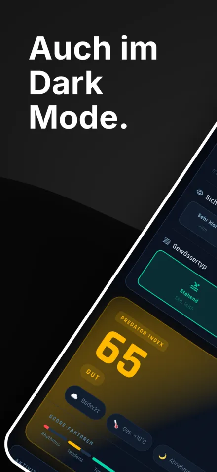 Fangtagebuch App Hooked – Dark Mode: Auch nachts am Wasser perfekt lesbar.